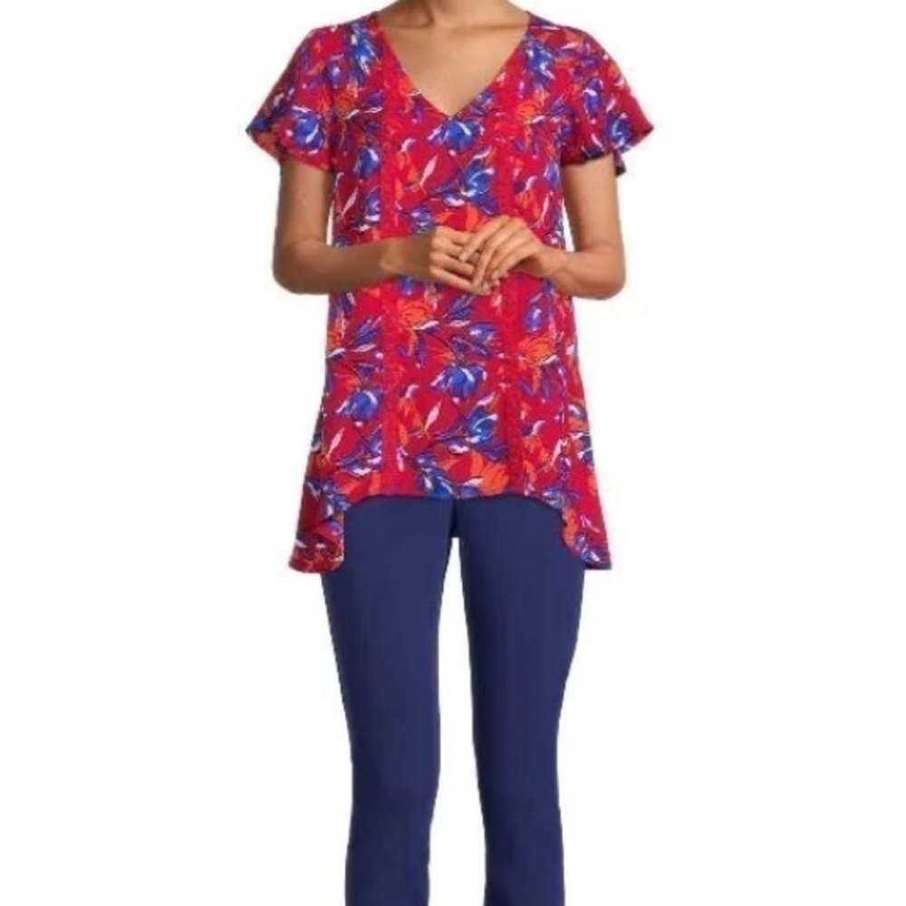 Pioneer Woman Red Floral Blouse - Picture 1 of 6